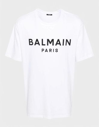 Balmain Mens Balmain Logo Print Cotton T-shirt - White - Size: XL