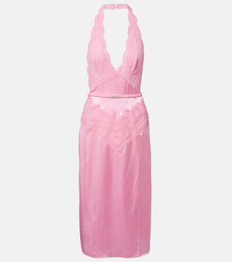 Gucci Lace-trimmed silk satin midi dress