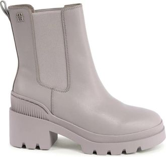 Tommy Hilfiger Grijze Leren Enkellaarzen - Dames - Laarzen met Hak - Grijs - 35 EU - Leer - Schoenen