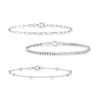 RS Pure by Ross-Simons Sterling Silver Jewelry Set: Curb-Link, Paper Clip Link and Bead-Chain Bracelets