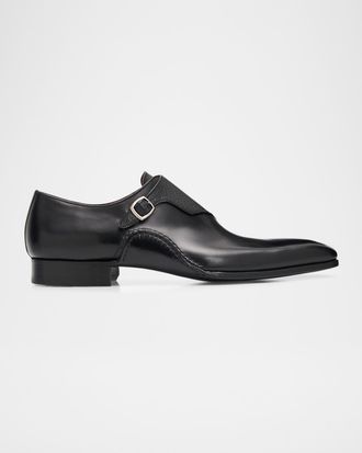 Magnanni Men & apos;s Carver Leather Single-Monk Strap Loafers