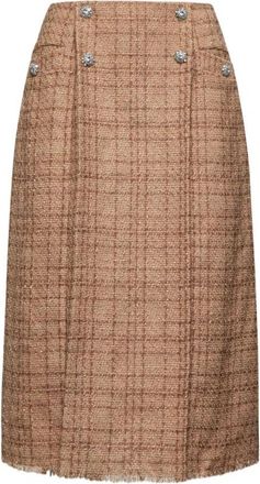 Silvian Heach Gonna Midi con Bottoni Gioiello - Dames - Midirokken - Roze - S - Leer - Rokken