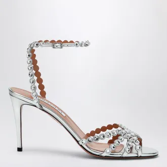 Aquazzura Sandali Tequila argento in pelle metallizzata con cristalli