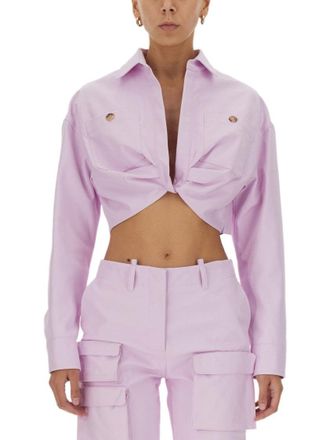 Off-white Cropped V-Neck Jacket With Buttoned Cuffs