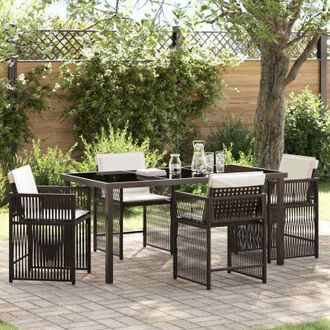 vidaXL Conjunto De Comedor De Jard&iacute;n 5 Pcs Marr&oacute;n Rat&aacute;n Sint&eacute;tico Vidaxl