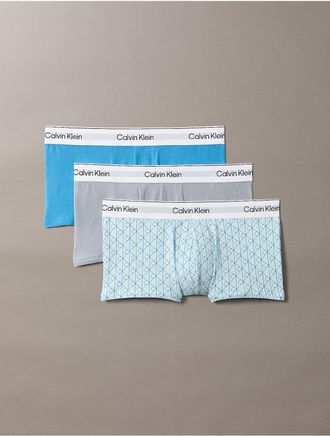 Calvin Klein Mens Icon Cotton Stretch 3-Pack Low Rise Trunk - Turquoise/Aqua - XL