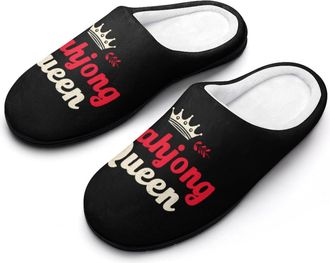 Generic Mahjong1 Queen Mom Chinese Gambler Funny Mens Cotton Slippers Soft Non-Slip Rubber Sole House Slipper Indoor Outdoor
