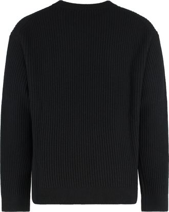 Maison Kitsun&eacute; Mens Ribbed Wool Sweater Black Sweatshirts