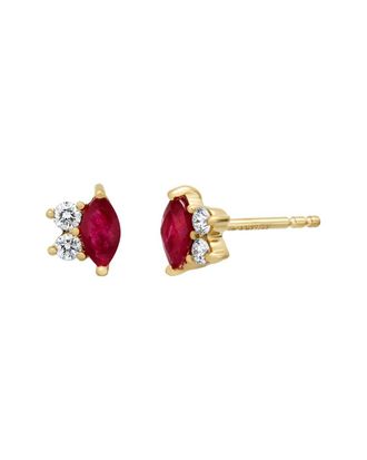 Bony Levy El Mar 18K 0.38 Ct. Tw. Diamond & 2 Marquise Ruby Stud Ear Earrings