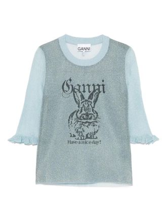Ganni Top met konijnendetail - Blauw