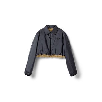 Miu Miu Technical Fabric And Shearling Blouson Jacket, Woman, Hematite, Size 36