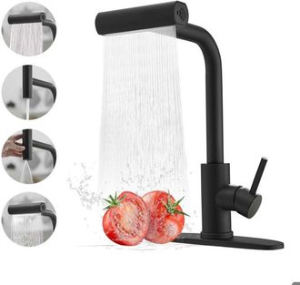 OEM Grifo De Cocina Con Rociador Extra&iacute;ble De 3 Modos, Mezclador De Agua Fr&iacute;a Y Caliente, Giratorio 360&deg;, Acero Inoxidable - Negro