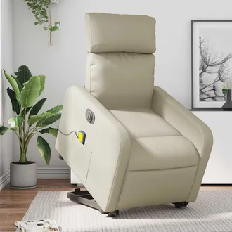 vidaXL Vidaxl - Sill&oacute;n De Masaje Elevable El&eacute;ctrico Cuero Sint&eacute;tico Crema