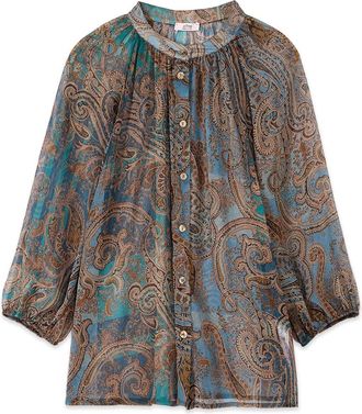Oltre Overhemden, Dames, Blauw, XL, Polyester, Geprint shirt van cr&ecirc;pe georgette