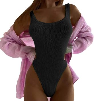 Generic Ruched Tummy-Control Swimsuit Beach Swimwear Neon Yellow Bikini Tummy High Waisted Bathing Suit Wrap Tie Back Monokini Swimwear 1 Piece Swimsuit Sexy 