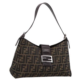 Fendi Mamma Baguette Shoulder Bag Zucca Canvas Black Canvas Handbag (Pre-Owned)