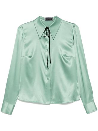 Styland satin shirt - women - Silk/Elastane - 36 - Green