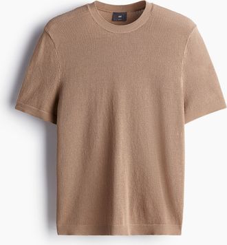 H&M T-Shirt aus Webstoff in Slim Fit - Beige