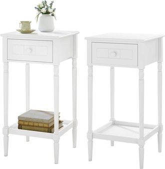 Woltu Woltu - 2x Mesita De Noche, Mesa Alta Con Caj&oacute;n Y Estante Abierto, Estilo Barroco, Blanco