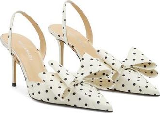 Mach & Mach Le Cadeau Bow Polka Dot Slingback Pump in White/Black at Nordstrom, Size 5.5Us