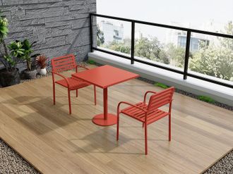 Vente-Unique Sala da pranzo da giardino in metallo: un tavolo L.70 cm e 2 poltrone impilabili - Terracotta - NILY di MYLIA