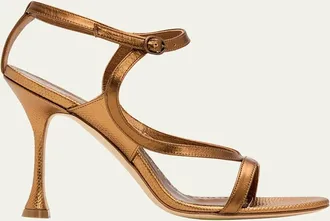 Manolo Blahnik 105mm Tibula Metallic Leather Sandals