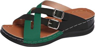 Generic Road Bike Shoes Womens 36 Womens Beach Slippers with Slope Heel Hollow Casual Slippers Slope Bottom Shoes Sandals Special Offers Womens Shoes, Green, 