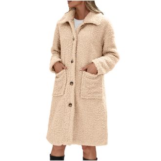 Generic Women Warm Teddy Bear Fluffy Coat Ladies Hooded Fleece Jacket Long Sherpa Plush Coat Winter Thick Thermal Outwear Teddy Bear Coats Mid Length Overcoat