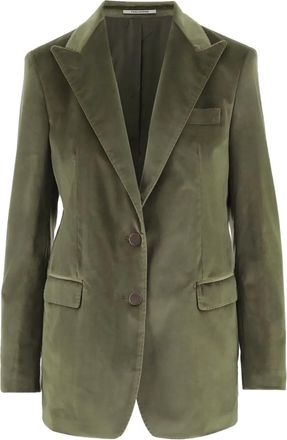 Tagliatore peak-lapels single-breasted blazer - women - Cotton/Elastane - 42 - Green