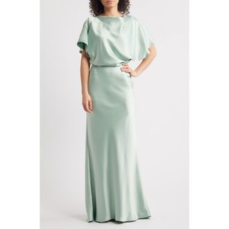 Amsale Blouson Bodice Bias Cut Satin Gown in Sage at Nordstrom Rack, Size 4