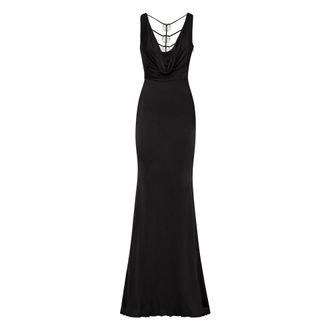 Philipp Plein Lange Jurk - Dames - Avondkleed - Zwart - S - Leer - Kleedjes