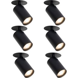 QAZQA Set of 6 Modern Recessed Spotlights Black GU10 50mm - Chels