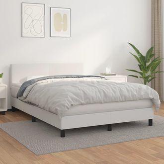 vidaXL Vidaxl - Cama Box Spring Con Colch&oacute;n Cuero Sint&eacute;tico Blanco 140x190 Cm