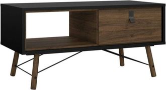 Dmora Dmora - Mesa De Caf&eacute; Maximilien, Mesa De Centro Baja, Revistero Para Sof&aacute;, Estante De La Sala De Estar, 102x48 H50 Cm, Negro Y Nogal