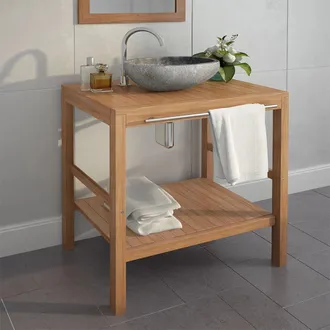 vidaXL Mobile Bagno In Massello Di Teak Con Lavabo In Pietra Di Fiume Vidaxl