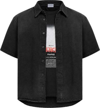 Balenciaga Short-Sleeve Hybrid Shirt In Black Denim