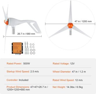 OEM Aerogenerador De Alta Eficiencia, Dise&ntilde;o Duradero, 12 V 500 W, 3 Aspas
