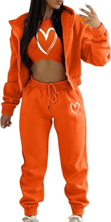 Generic Womens Casual Tracksuit Autumn And Winter Top Vest Pant 3 Piece Set Solid Color Zip Hooded Sweatshirt Pants Casual 3 Piece Set Outfits Hoodie and Swea