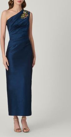 Shoshanna Midnight Como Embellished Dupioni Dress in Navy at Nordstrom, Size 12