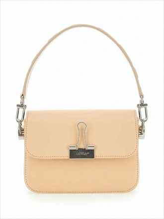 Off-white Rectangular Light Beige Shoulder Bag With Silver-Tone Closure