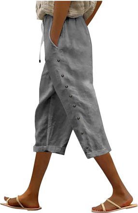 Generic Capri Pants Amazon Cotton Linen. Blend Overstock Clearance,Warehouse Clearance of Sale,Try Before You Buy,Todays Deals,Saved for Later List,temu,Black