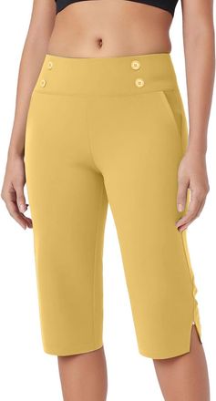 Generic Women Cropped Pants Womens High Waisted Stretch Capri Pants for Summer Office Work Slacks Three Quarter Bottoms Leisure Yoga Workout Shorts with Side 