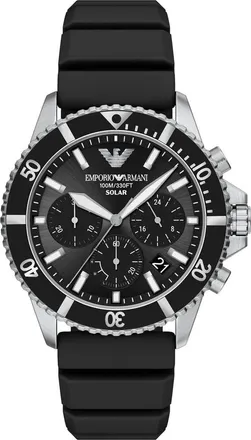 Emporio Armani World Explorer Solar Chronograph Silicone Strap Watch, 43.5mm in Black at Nordstrom