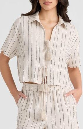NVLT Sequin Tie Front Top in Natural/Black Stripe at Nordstrom Rack, Size X-Large