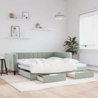 vidaXL Vidaxl - Sof&aacute; Cama Nido Con Cajones Terciopelo Gris Claro 100x200 Cm