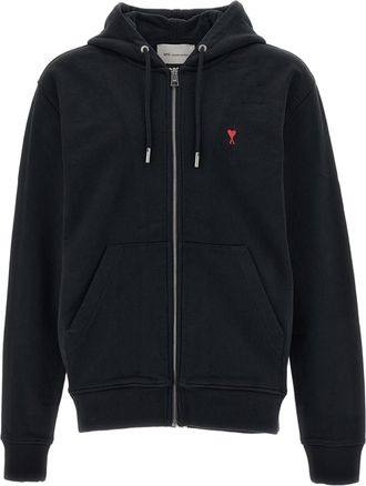 Ami Classic Fit Zipped Hoodie with Signature Ami de Coeur Embroidery