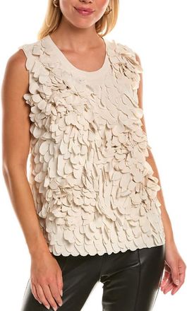 Brunello Cucinelli Cream Silk Blend Textured Top, Size Medium