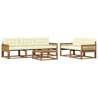 vidaXL Conjunto De Sof&aacute;s De Exterior Con Coj&iacute;n 6 Pcs Natural Y Crema Vidaxl