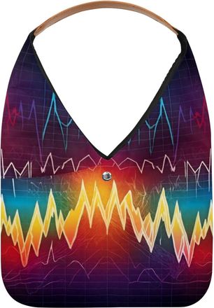 Generic Electrocardiogram Heart Beat Colorful Pattern Reusable Lightweight Grocery Bags - Foldable Into Compact Pouch, Washable & Sturdy, Multipurpose for Sho