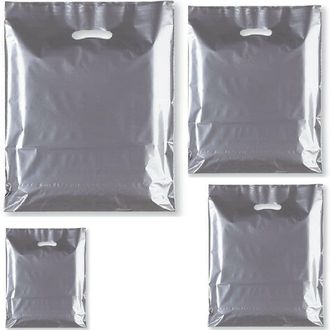 Generic 100x HEAVY DUTY STRONG COLOREDFULL PLASTIC CARRIER PATCH HANDLE BAGS, PARTY, BOUTIQUE GIFT BAGS, (Medium 15 x 18, Silver)